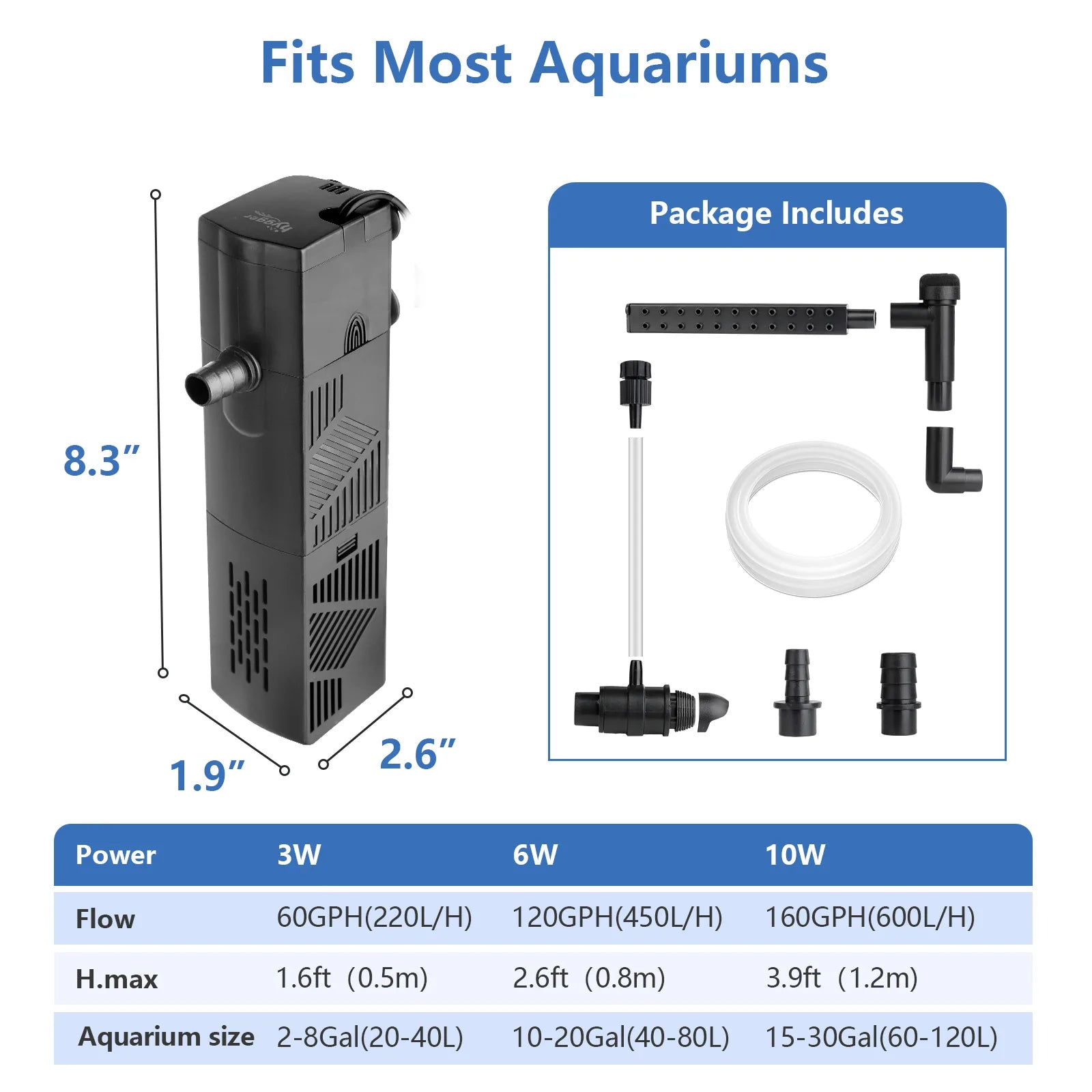 HYGGER HG040 Adjustable Internal Power Filter | Activated Carbon Cotton and Bio Ceramic Balls | Adjustable Flow