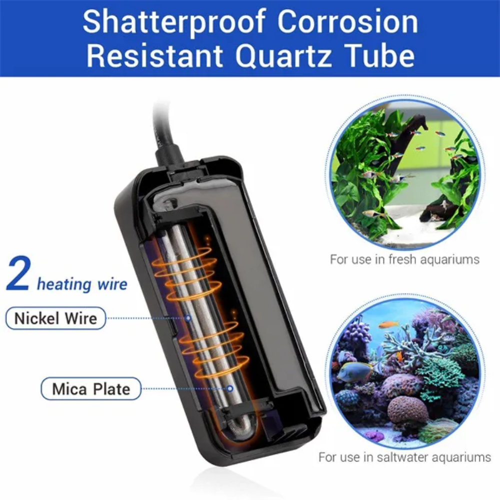 HYGGER HG045-100W Mini Fish Tank Heater | Memory Function | Smart Temp Sensor | Overheat Protect | Covered Quartz Glass