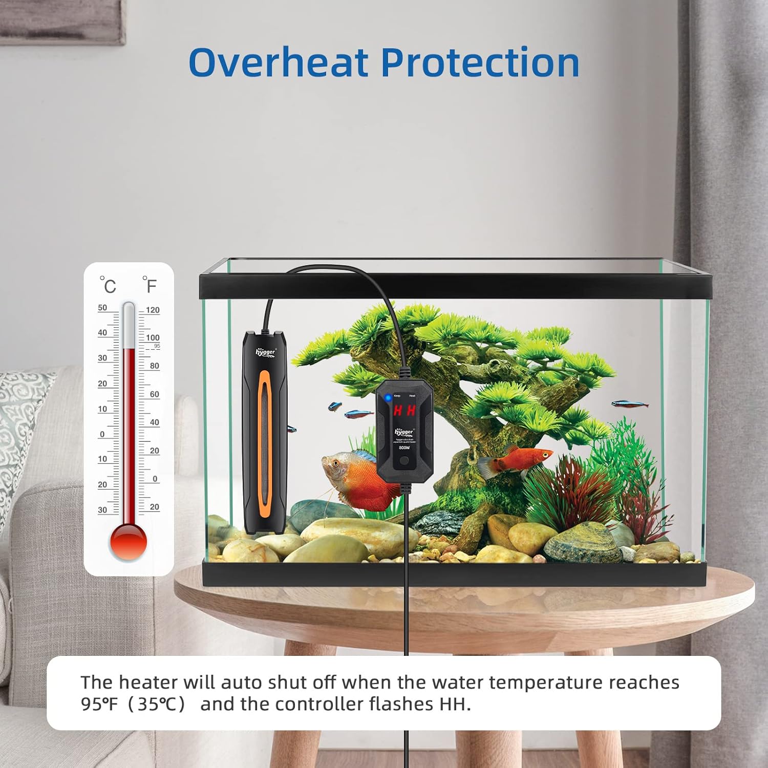 HYGGER HG060 300W Aquarium Heater | Explosion Proof Quartz Glass | External Controller | Added Safety Features