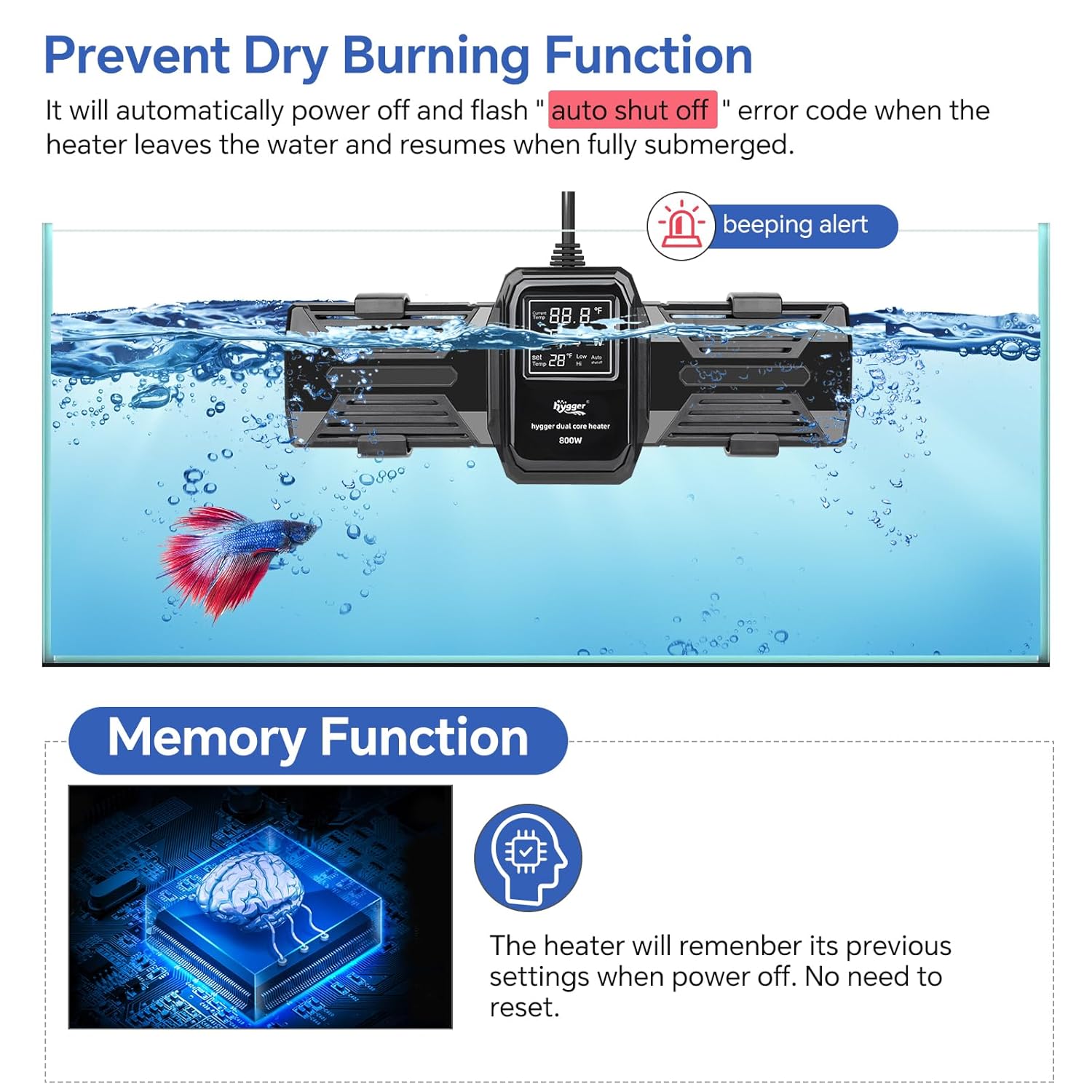 HYGGER HG066 1000W Fish Tank Heater with LED Display & Controller | High Power Output I Intelligent Auto Shut-off