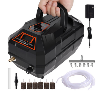 HYGGER HG067-10W Rechargeable Quiet Aquarium Air Pump | Dual Power (AC/DC) | Adjustable flow | 8Hr Backup | LCD Display