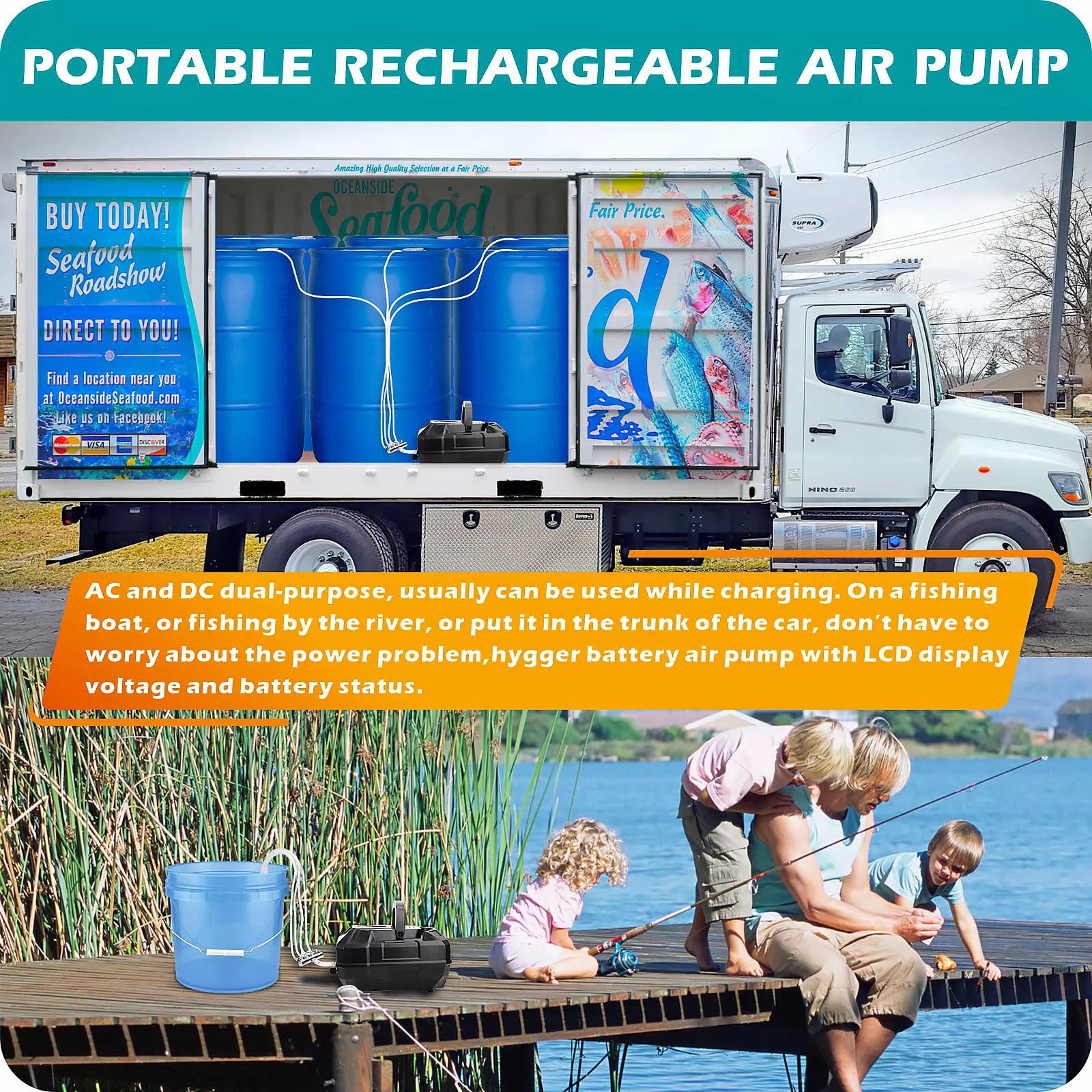 HYGGER HG067-10W Rechargeable Quiet Aquarium Air Pump | Dual Power (AC/DC) | Adjustable flow | 8Hr Backup | LCD Display