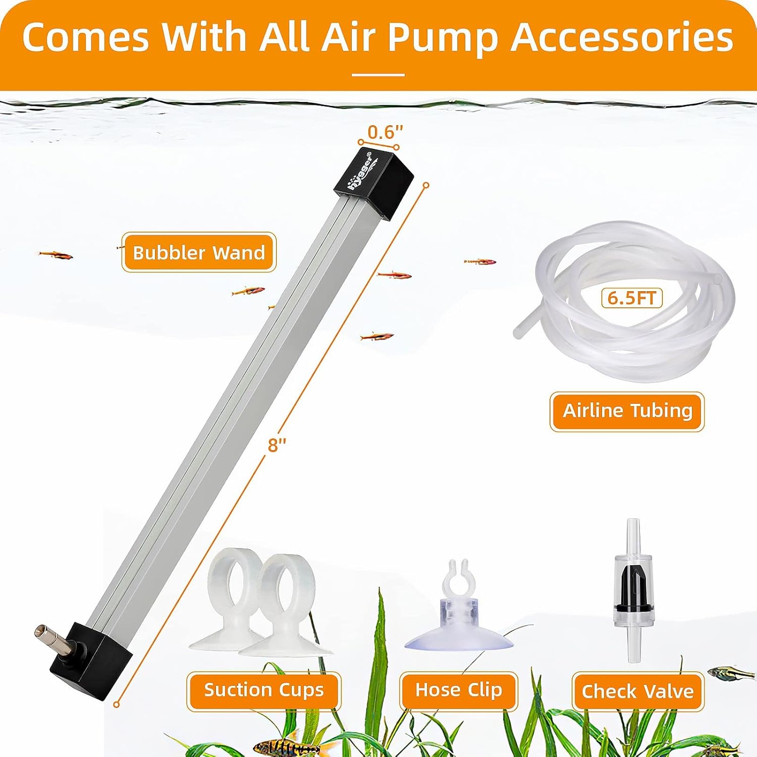 HYGGER HG069-20 Aquarium Bubbler Air Stone Bar Kit | Ultra-Fine Mist Bubbles | Durable Construction | Complete Kit