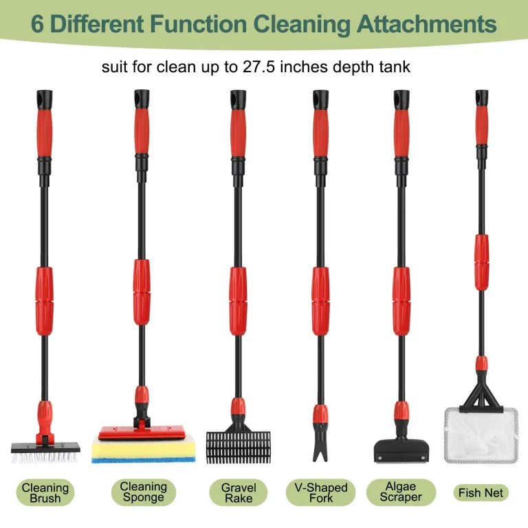 HYGGER HG072-M 6-in-1 Aquarium Cleaning Tool Kit | Durable Carbon Fiber Make | 6 Secure Attachments | Adjustable Handle