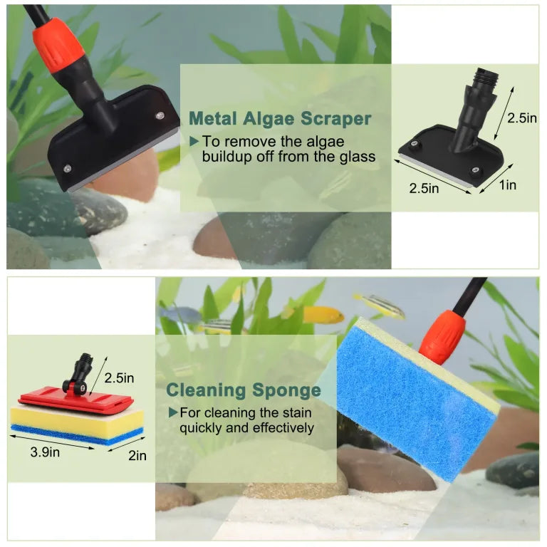 HYGGER HG072-M 6-in-1 Aquarium Cleaning Tool Kit | Durable Carbon Fiber Make | 6 Secure Attachments | Adjustable Handle