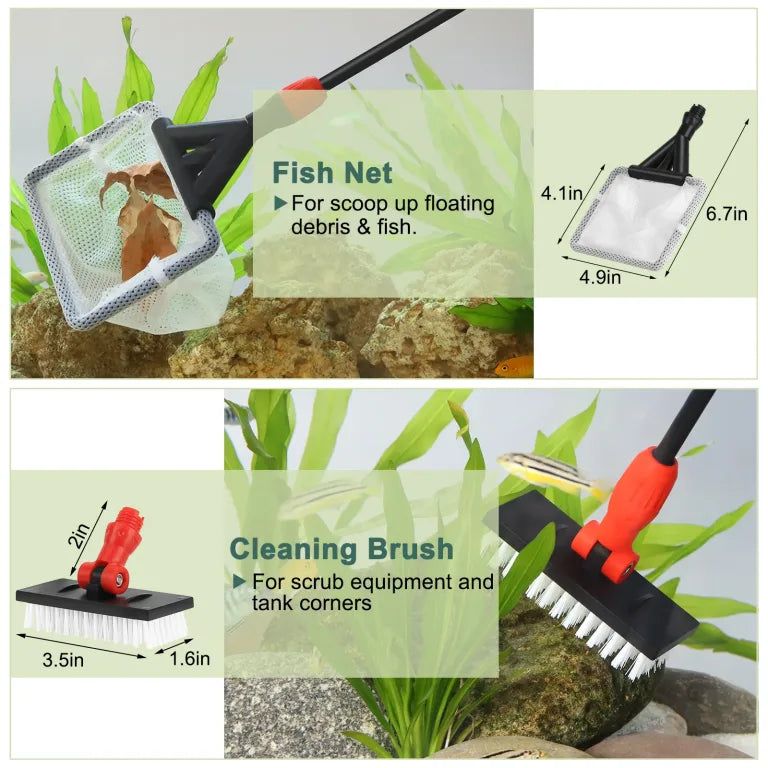 HYGGER HG072-M 6-in-1 Aquarium Cleaning Tool Kit | Durable Carbon Fiber Make | 6 Secure Attachments | Adjustable Handle