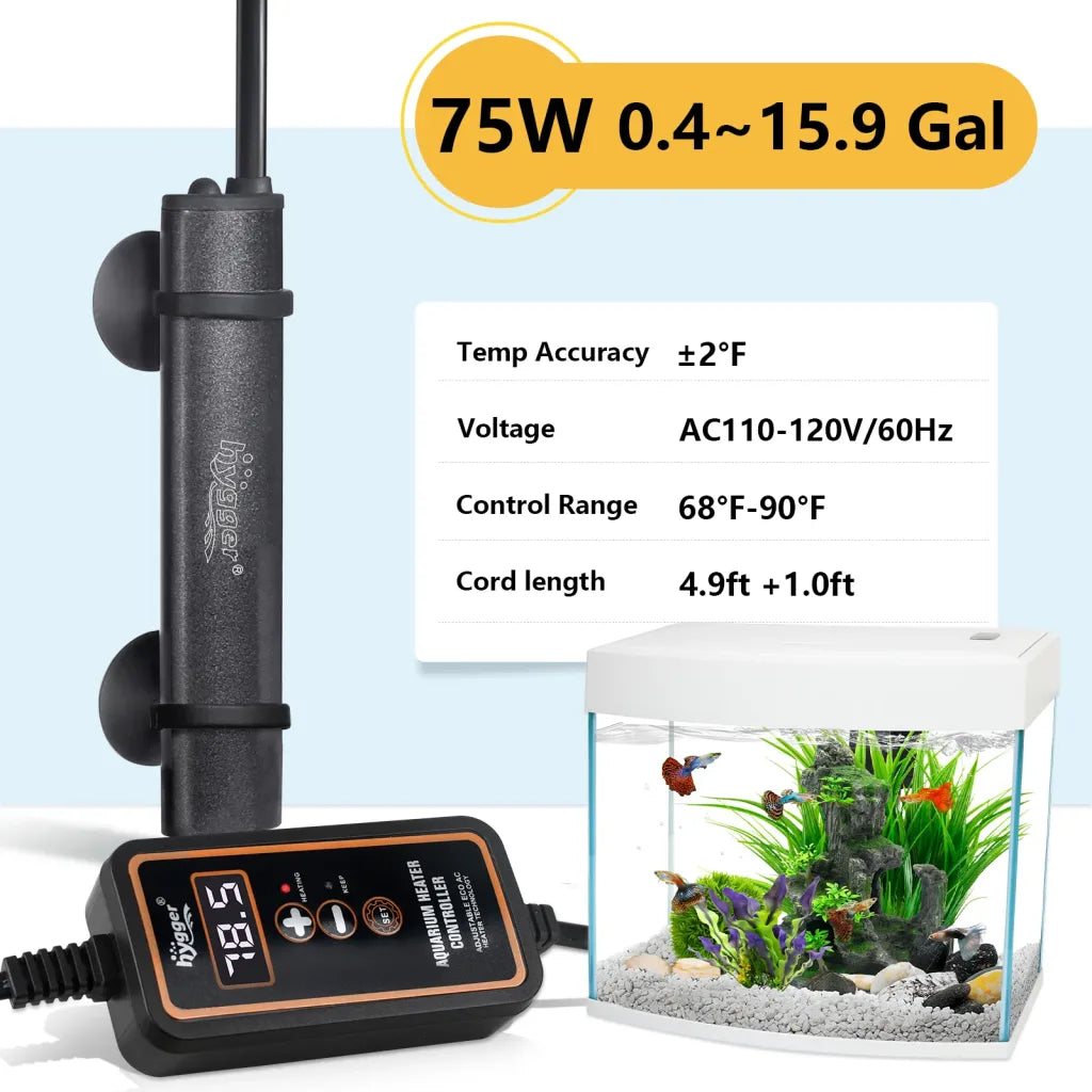 HYGGER HG083 Mini Aquarium Heater | LED Display | External Controller | Stable Heating | Auto Shut-off & Anti-Burn