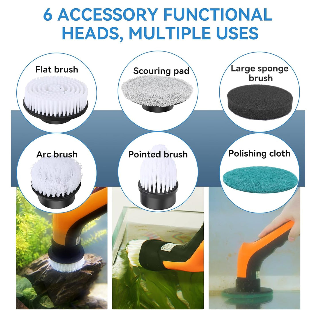 HYGGER HG086 6-in-1 Rechargeable Electric Aquarium Cleaner Kit | 2600mAh Battery | IPX8 Waterproof | Safe & Long-Lasting