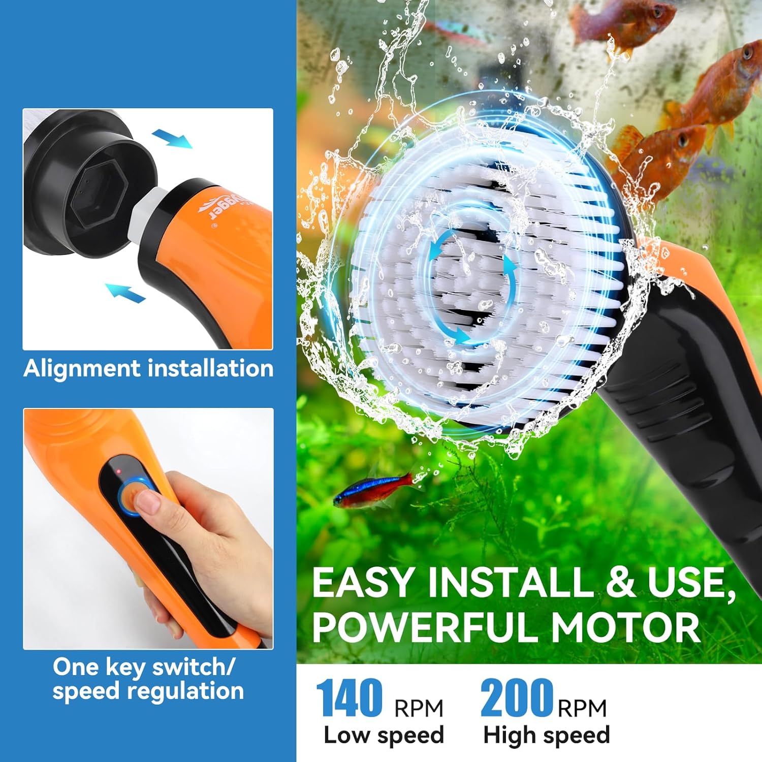 HYGGER HG086 6-in-1 Rechargeable Electric Aquarium Cleaner Kit | 2600mAh Battery | IPX8 Waterproof | Safe & Long-Lasting