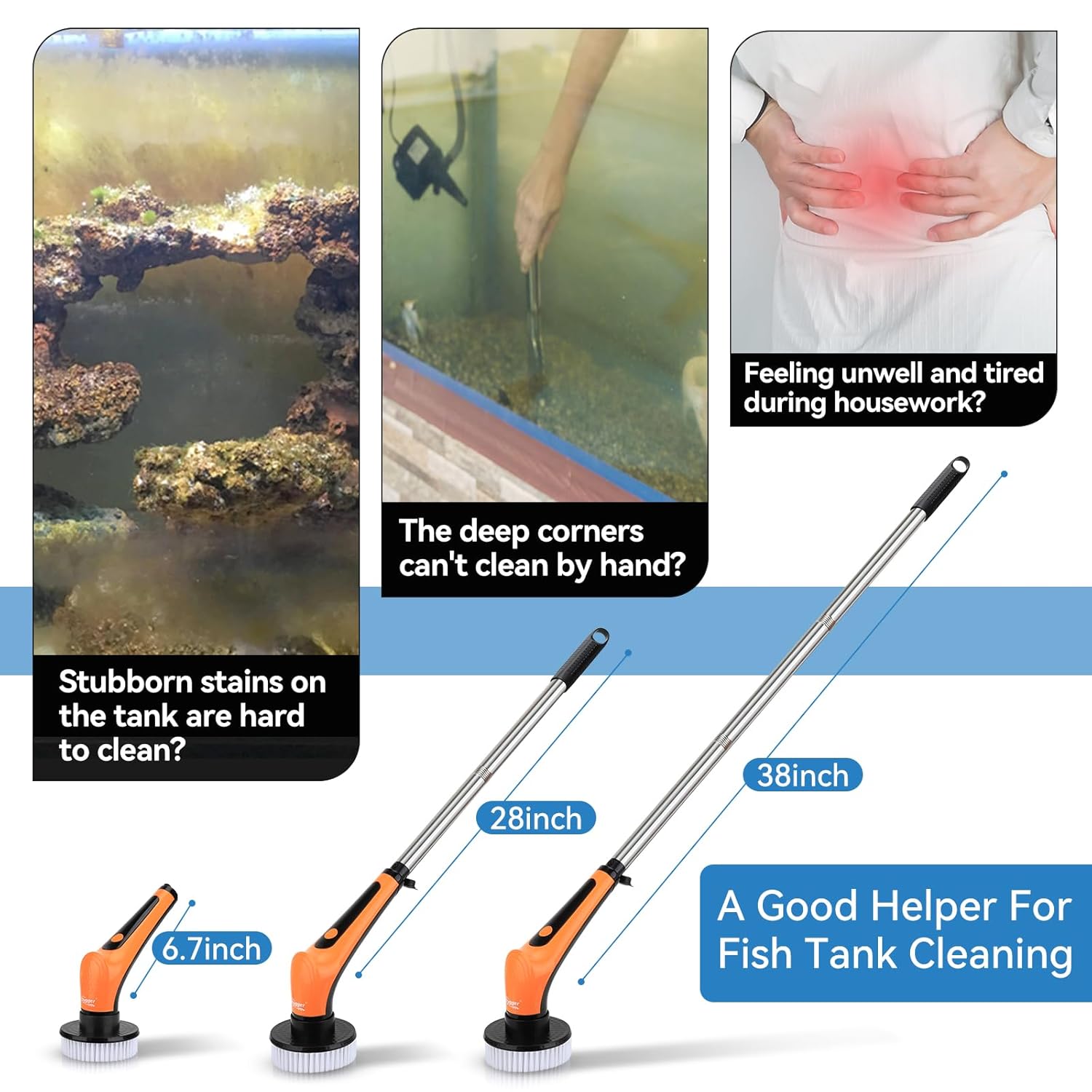 HYGGER HG086 6-in-1 Rechargeable Electric Aquarium Cleaner Kit | 2600mAh Battery | IPX8 Waterproof | Safe & Long-Lasting