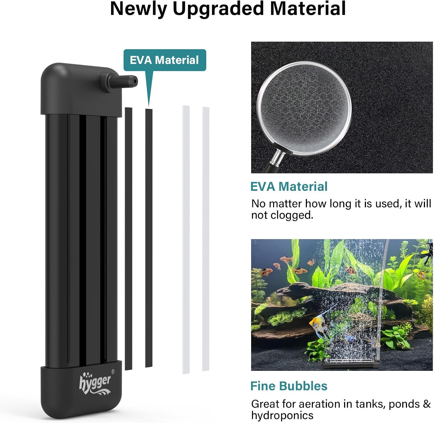 HYGGER HG093-14 Non-Clogging Fish Aquarium Air Stone | EVA Material | Ultra-Fine Mist Bubble Aeration