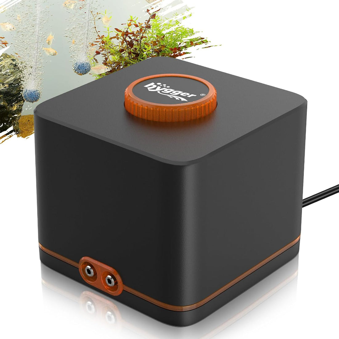 HYGGER HG095-4W Strong Aquarium Air Pump for Medium Large Fish Tank | Ultra-Quiet | Dual Outlets | Adjustable Airflow