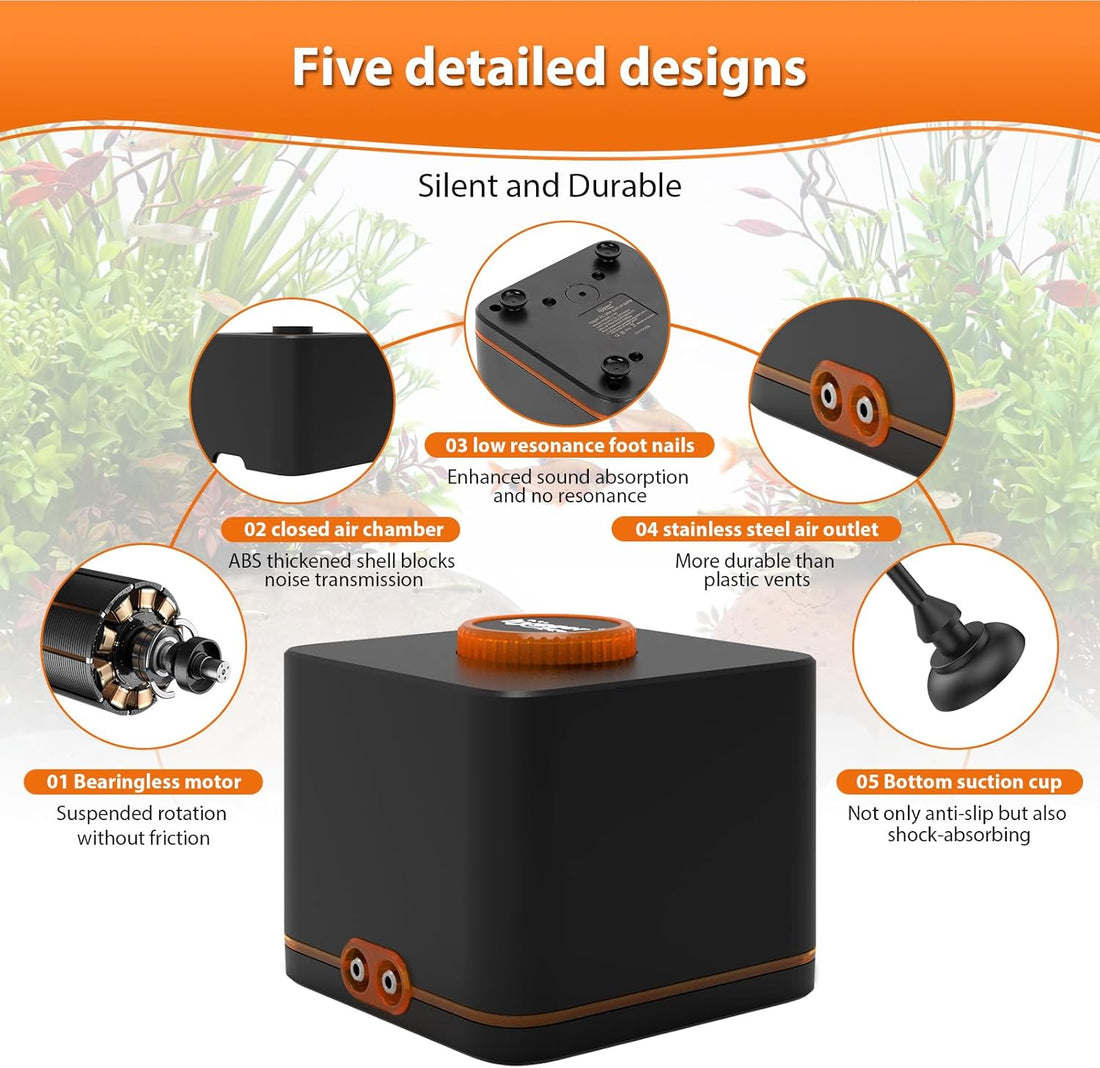 HYGGER HG095-4W Strong Aquarium Air Pump for Medium Large Fish Tank | Ultra-Quiet | Dual Outlets | Adjustable Airflow