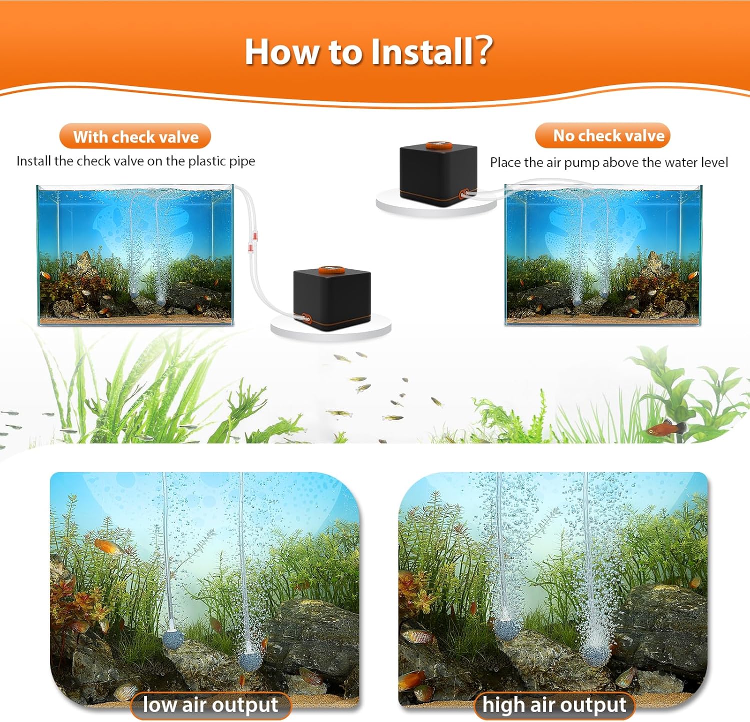 HYGGER HG095-4W Strong Aquarium Air Pump for Medium Large Fish Tank | Ultra-Quiet | Dual Outlets | Adjustable Airflow