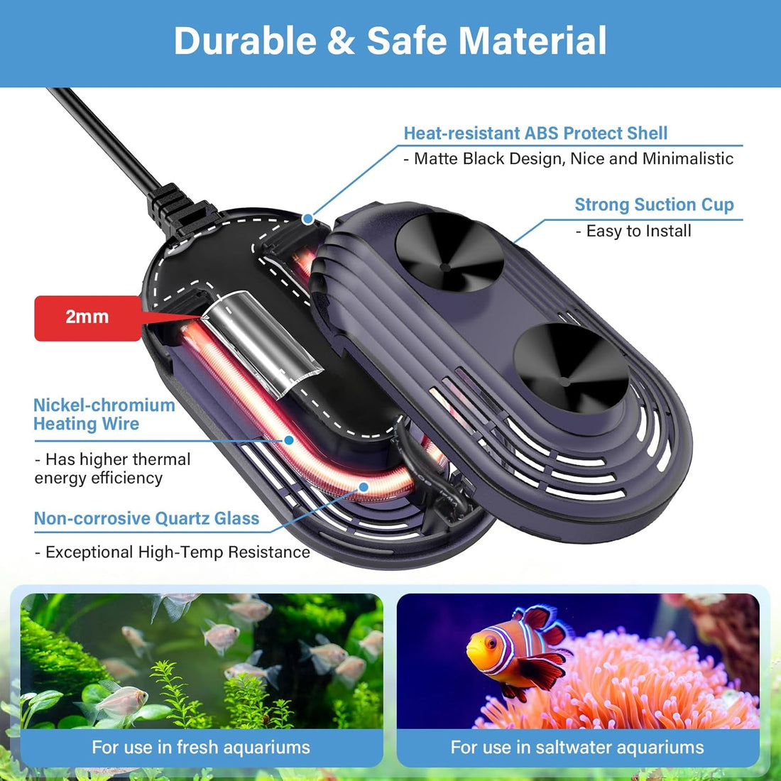 HYGGER HG097 Betta/Turtle Tank Heater | Built-in Temp Sensor I LED Display I Memory Function | Anti-Burn Protection