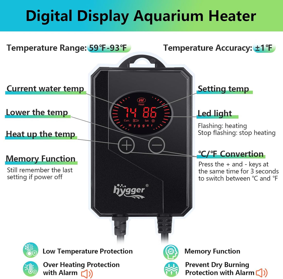 HYGGER HG102 Explosion Proof Quartz Glass Aquarium Heater | External Temperature Controller | High Accuracy (200W)