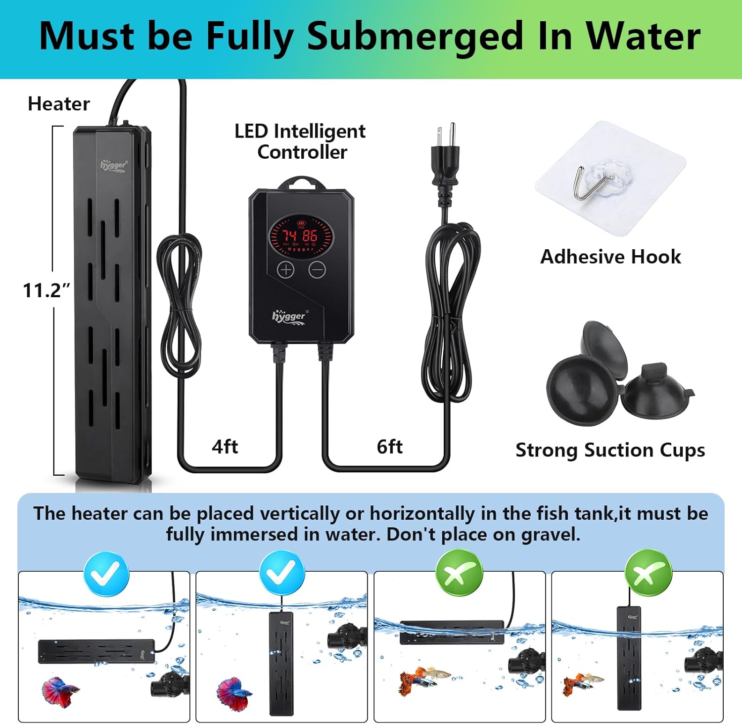 HYGGER HG102 Explosion Proof Quartz Glass Aquarium Heater | External Temperature Controller | High Accuracy (200W)