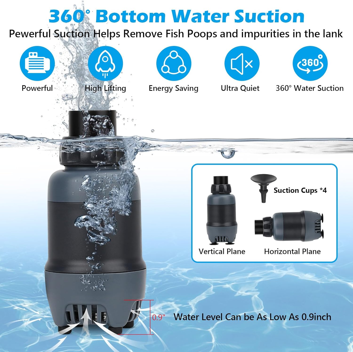 HYGGER HG105 Submersible Water Pump with Controller | 360° Water Intake | 4 Circulation Modes | Adjustable Flow