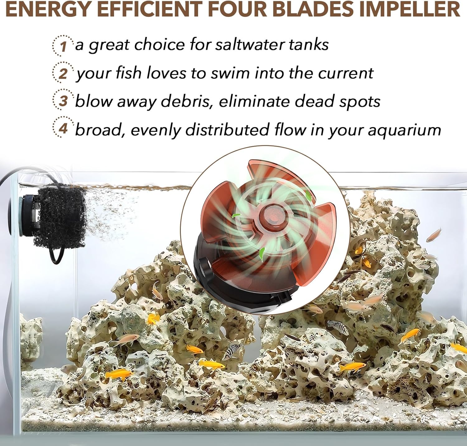 HYGGER HG707-16W Aquarium Wave Maker | 360° Rotatable Head Pump | 8000 LPH | Titanium Alloy Core | Fresh & Saltwater