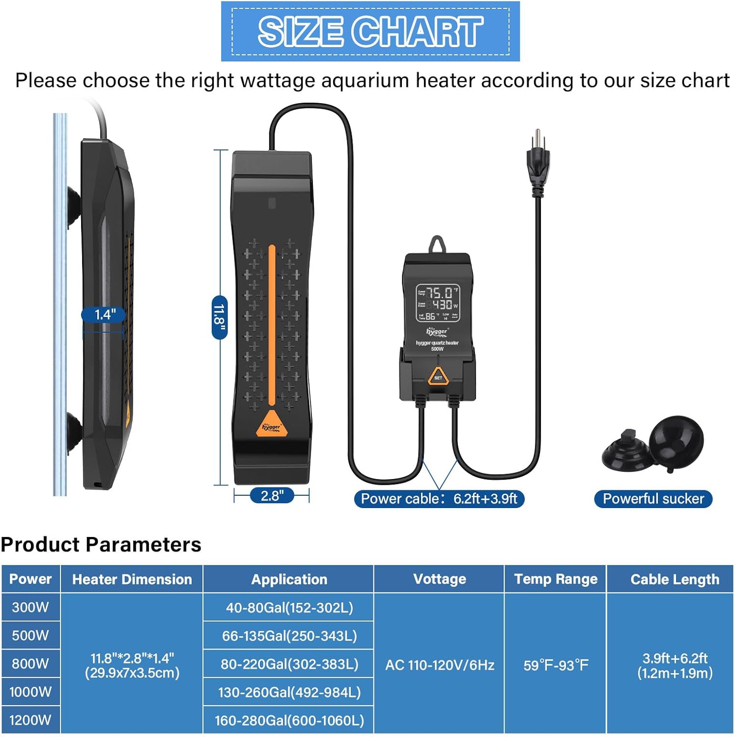 HYGGER HG115-1200W Smart Heater for Large Tanks | Nickel-Chromium Alloy | Explosion-Proof Quartz Glass | Safe & Precise