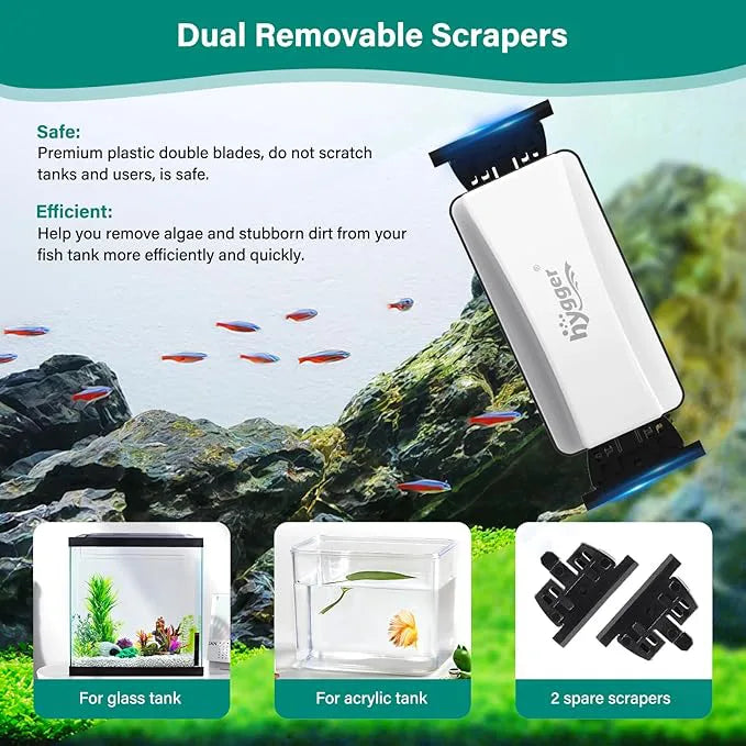 HYGGER HG124 Magnetic Aquarium Glass Cleaner with Algae Scraper | Powerful Grip |Scratch-Free Blades | Floating Design