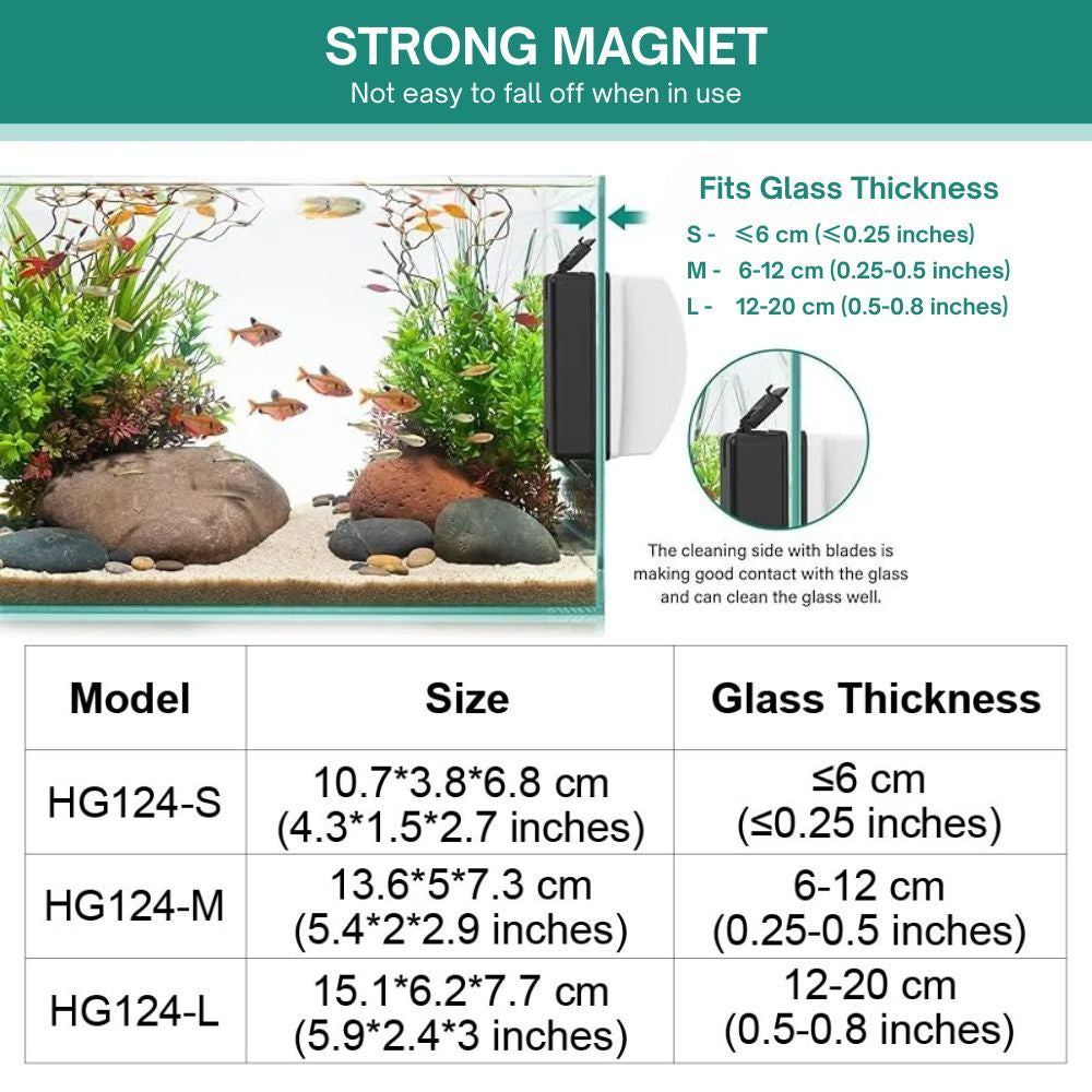 HYGGER HG124 Magnetic Aquarium Glass Cleaner with Algae Scraper | Powerful Grip |Scratch-Free Blades | Floating Design