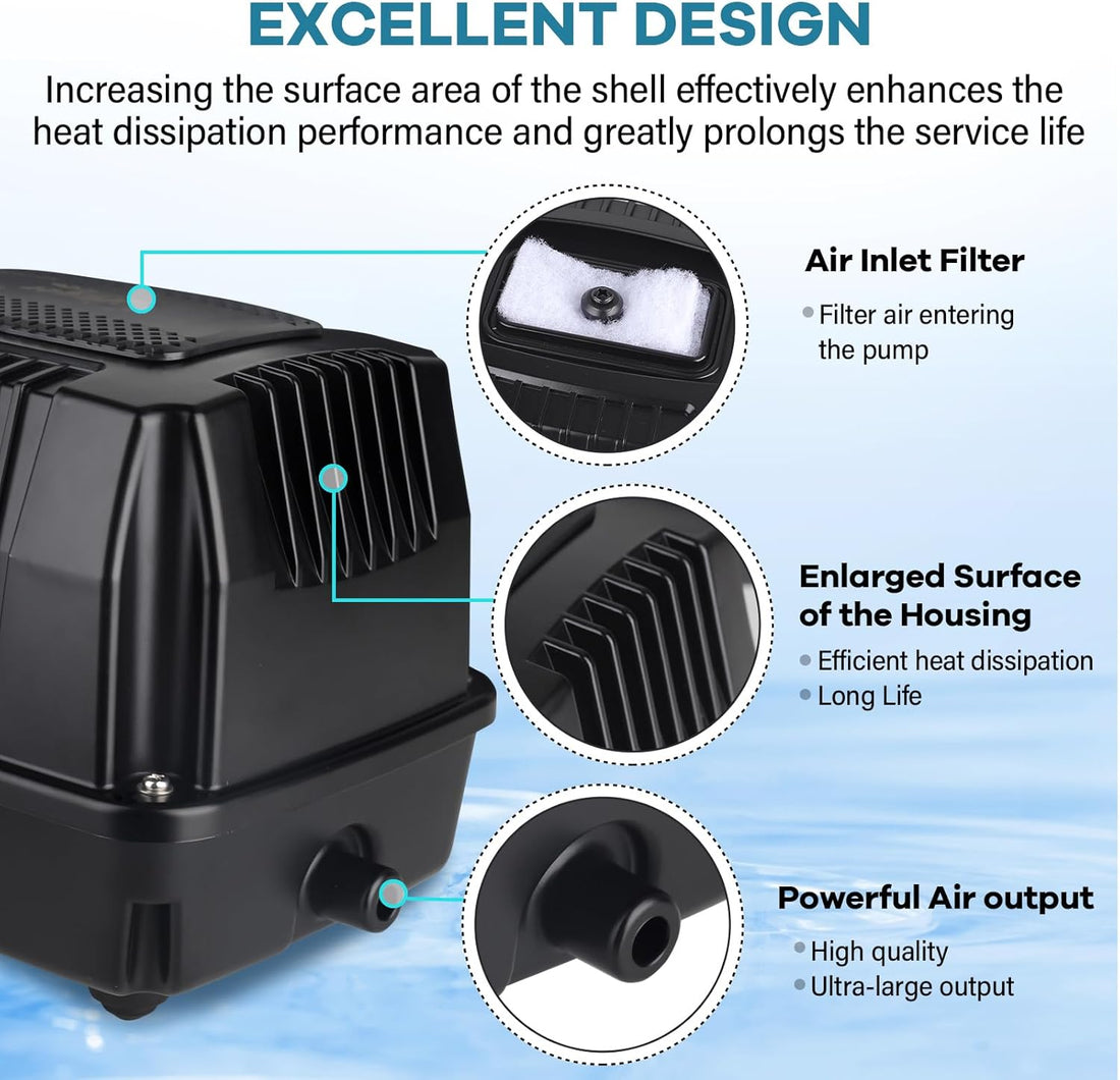 HYGGER HG125‑30 (18W) Linear Pond Aerator/Air Pump | Powerful Oxygen Output | Pure Copper Motor | 6 Outlets | Quiet Flow
