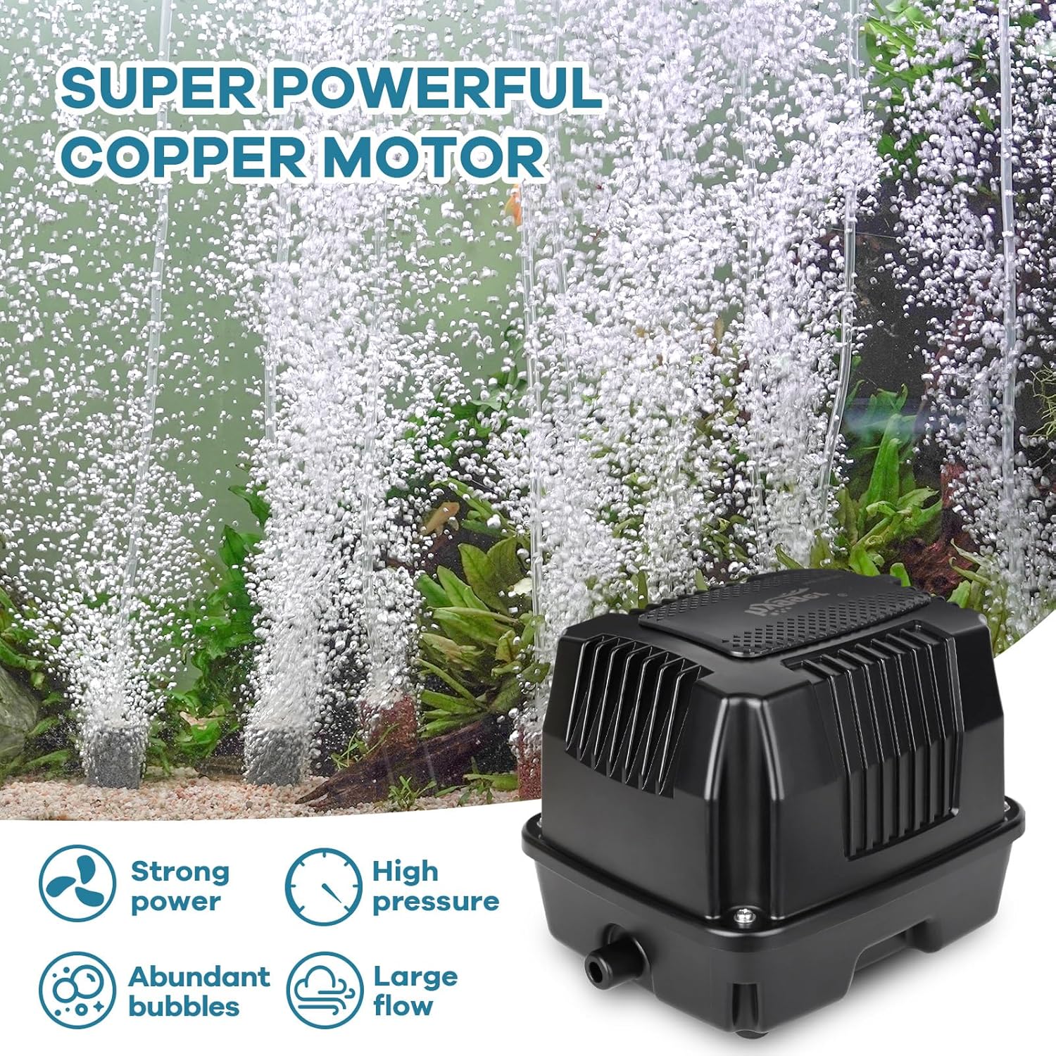 HYGGER HG125‑30 (18W) Linear Pond Aerator/Air Pump | Powerful Oxygen Output | Pure Copper Motor | 6 Outlets | Quiet Flow
