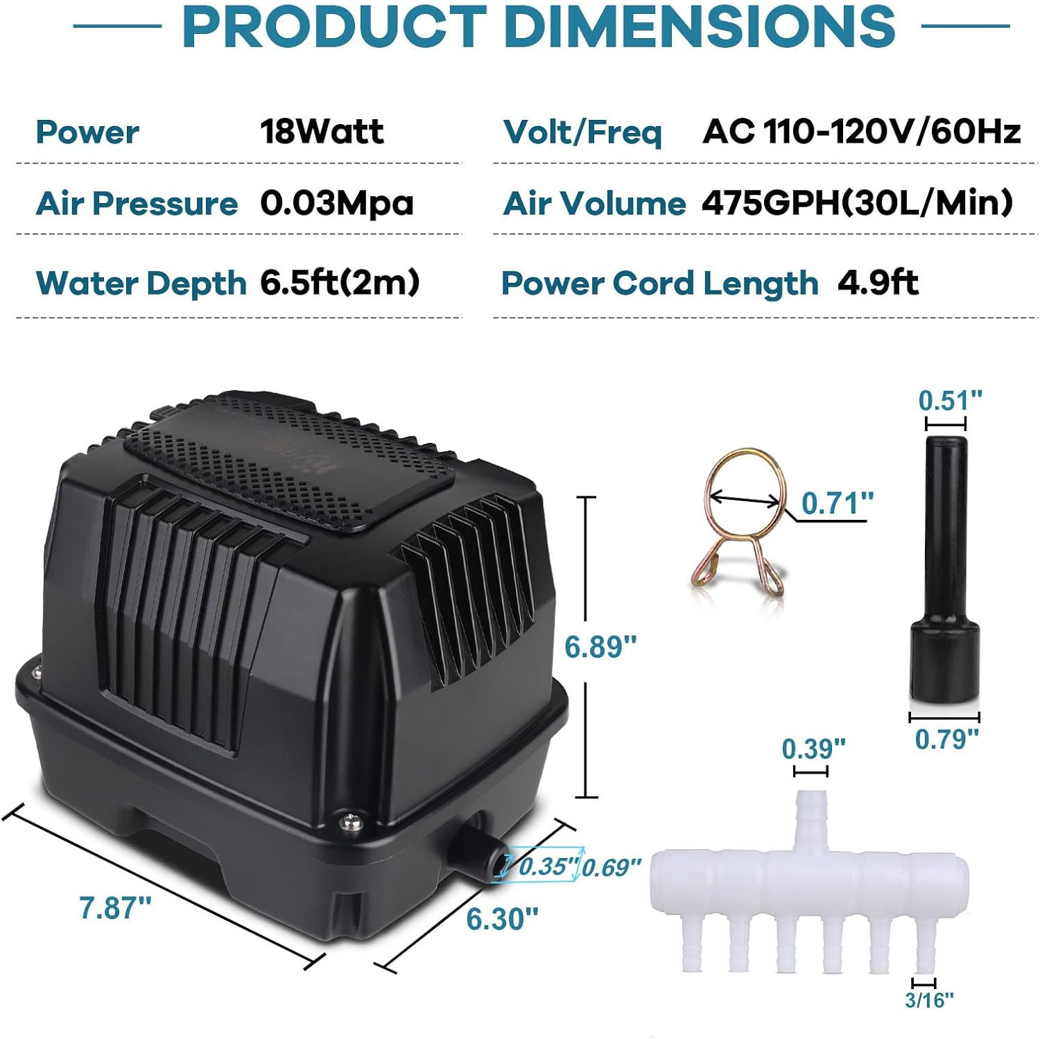 HYGGER HG125‑30 (18W) Linear Pond Aerator/Air Pump | Powerful Oxygen Output | Pure Copper Motor | 6 Outlets | Quiet Flow