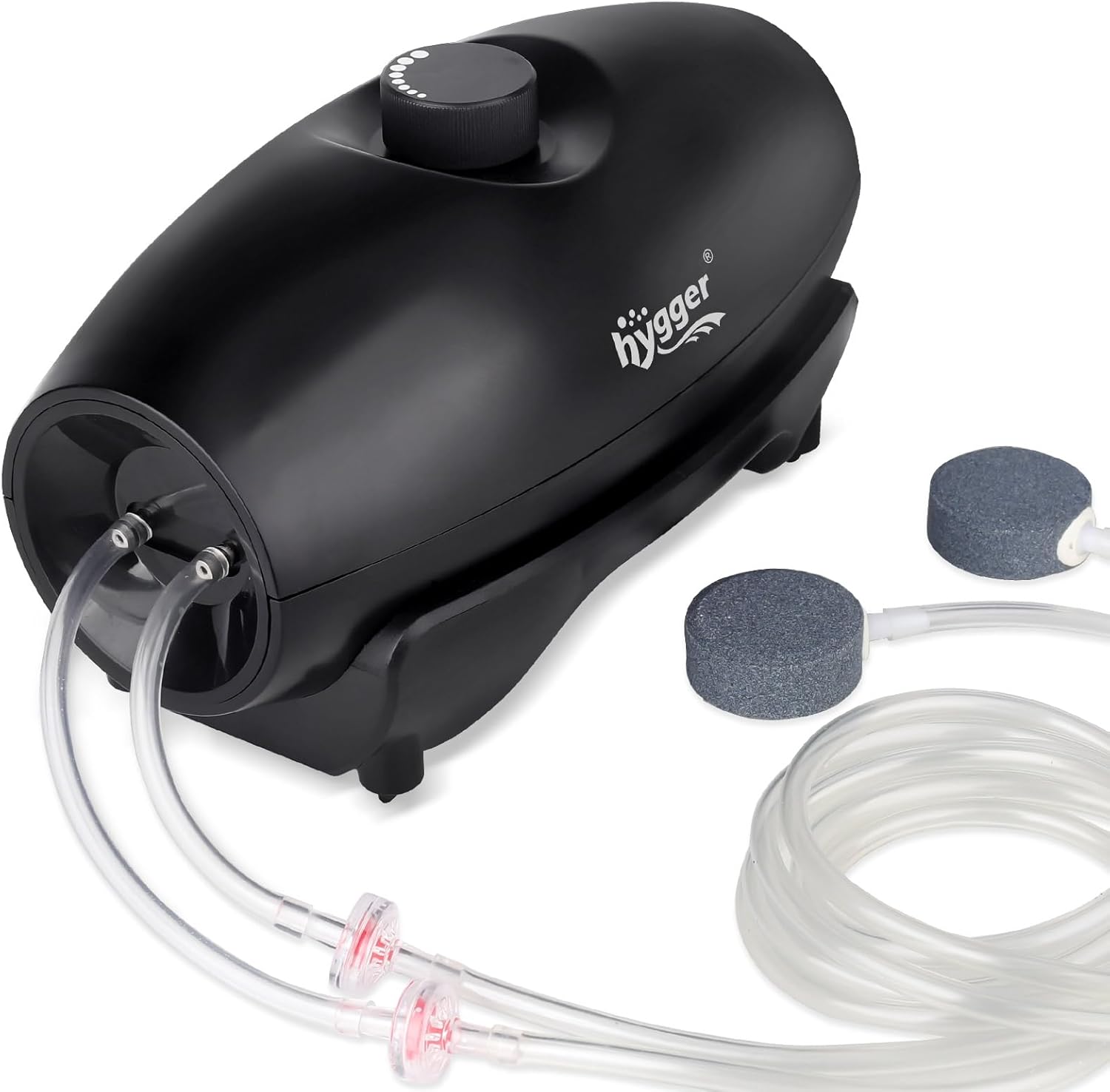 HYGGER HG133‑5W Dual Port Large Quiet Aquarium Air Pump | 530 L/H 20kph Pressure | Piston-Type Motor | Adjustable Flow