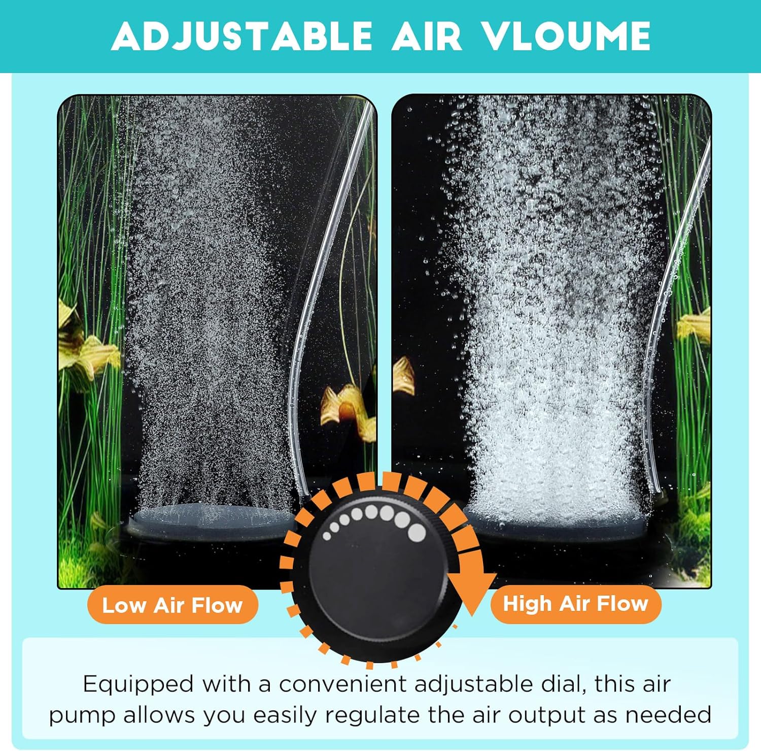 HYGGER HG133‑5W Dual Port Large Quiet Aquarium Air Pump | 530 L/H 20kph Pressure | Piston-Type Motor | Adjustable Flow