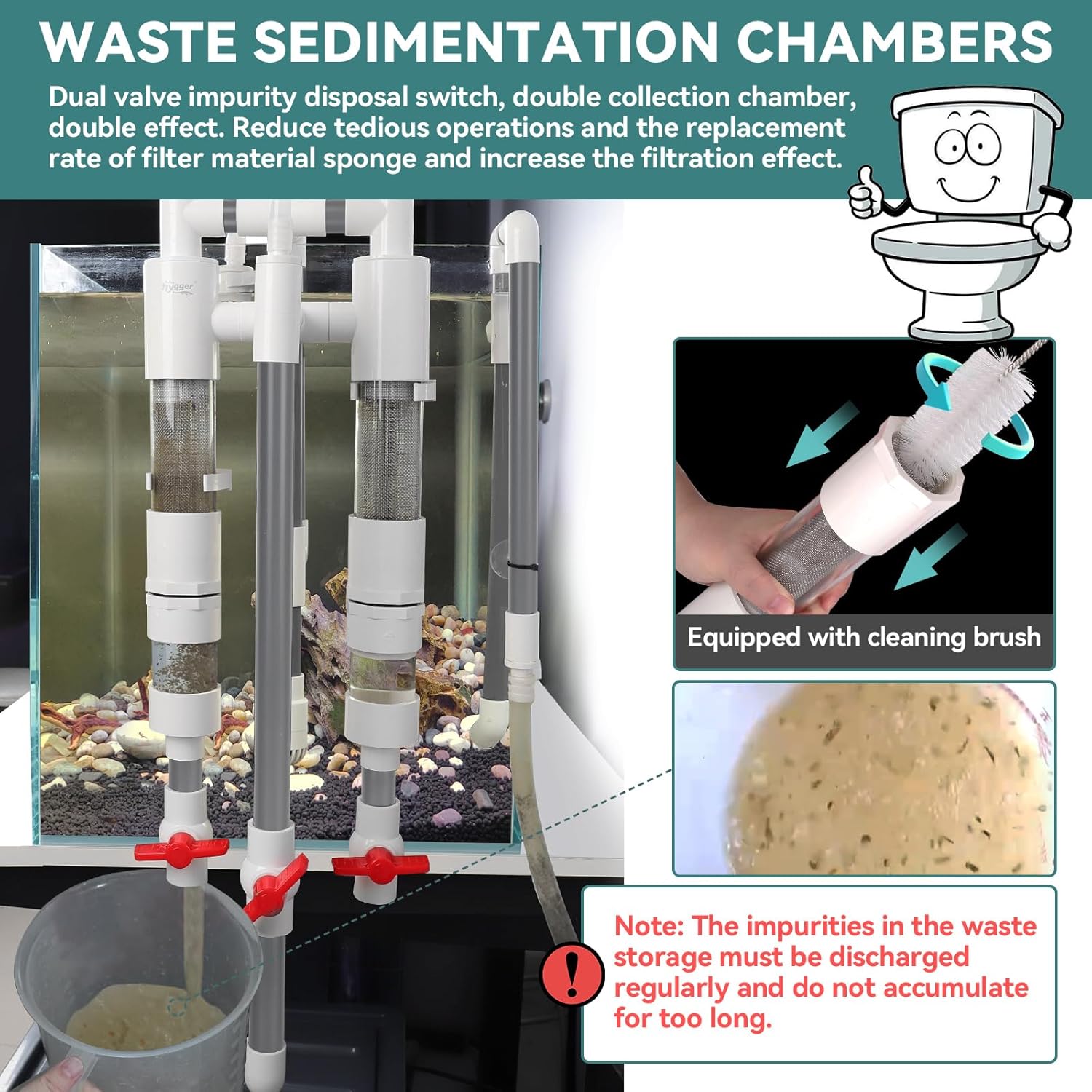 HYGGER HG141 Double Chamber Fish Waste Collector | 304 Grade Stainless Steel Filter | Surface Skimmer | Toolkit Included