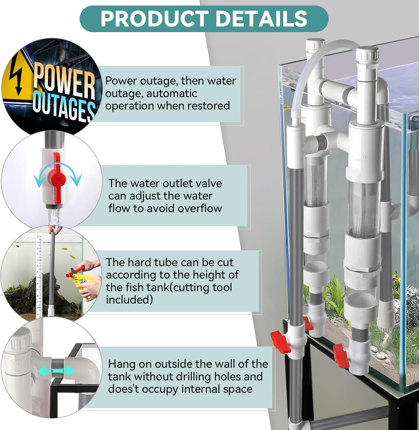 HYGGER HG141 Double Chamber Fish Waste Collector | 304 Grade Stainless Steel Filter | Surface Skimmer | Toolkit Included