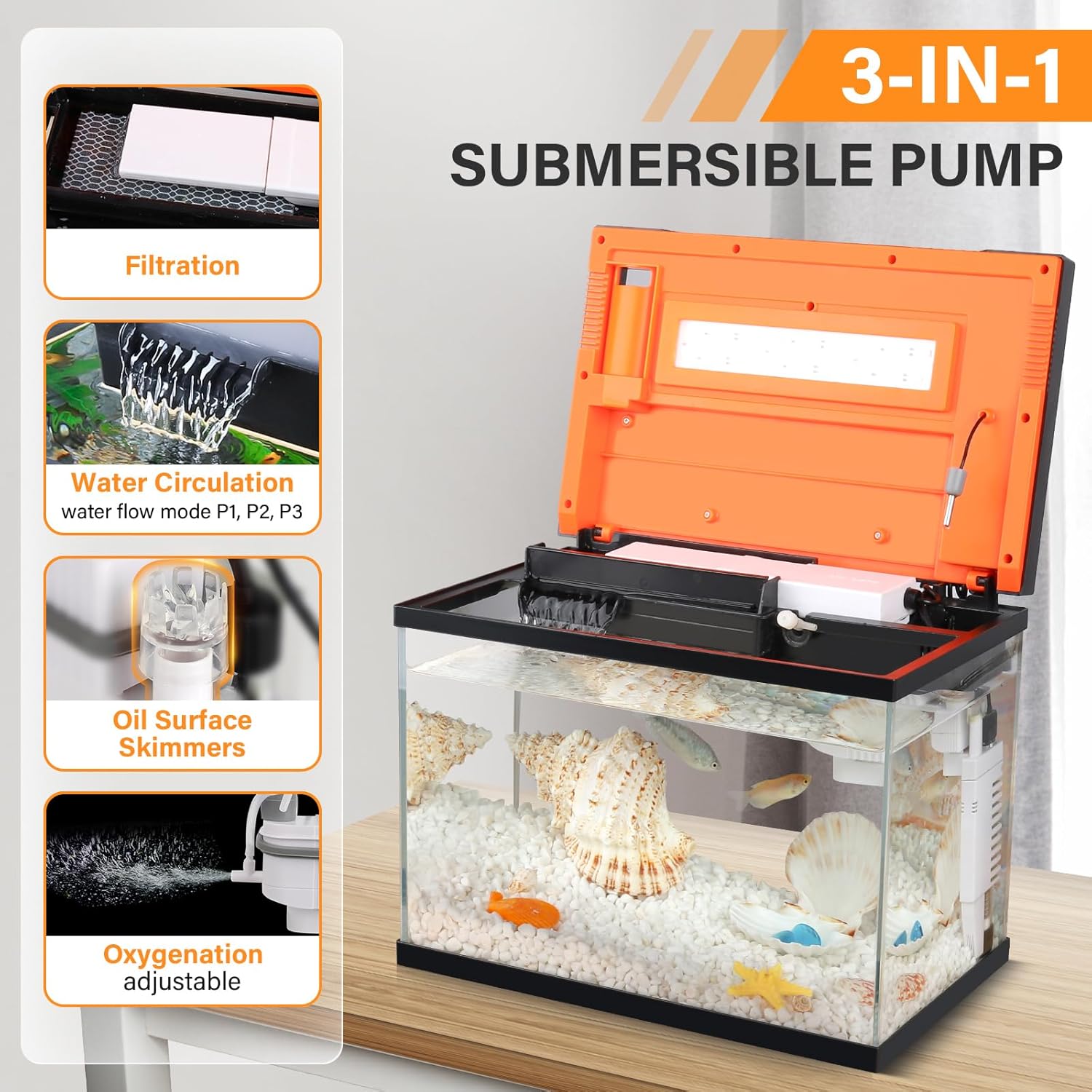 HYGGER HG146 36-Litre Fish Tank Kit | RGB LED Hood | Touch Panel | Feeder, Heater & 3-in-1 Filtration | Full Tool Kit