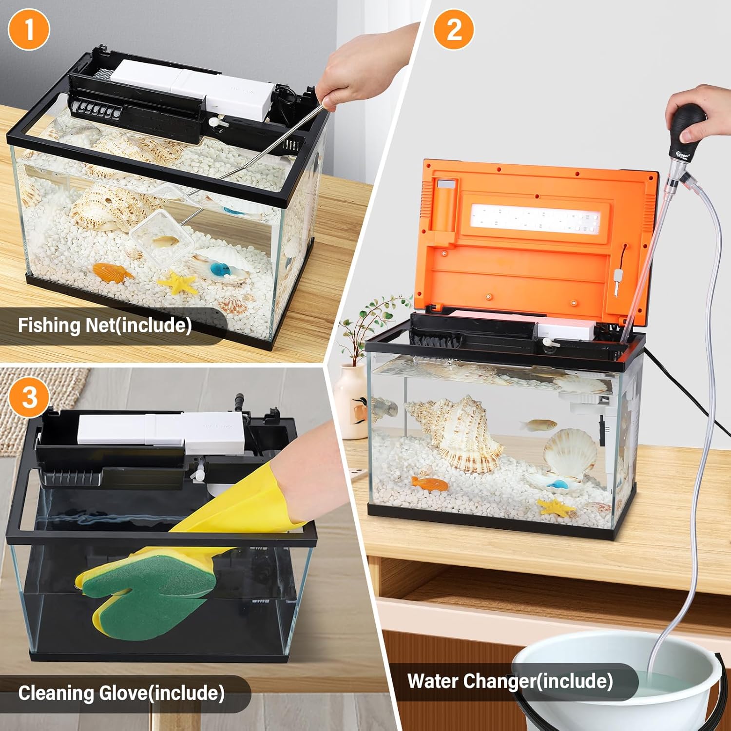 HYGGER HG146 36-Litre Fish Tank Kit | RGB LED Hood | Touch Panel | Feeder, Heater & 3-in-1 Filtration | Full Tool Kit
