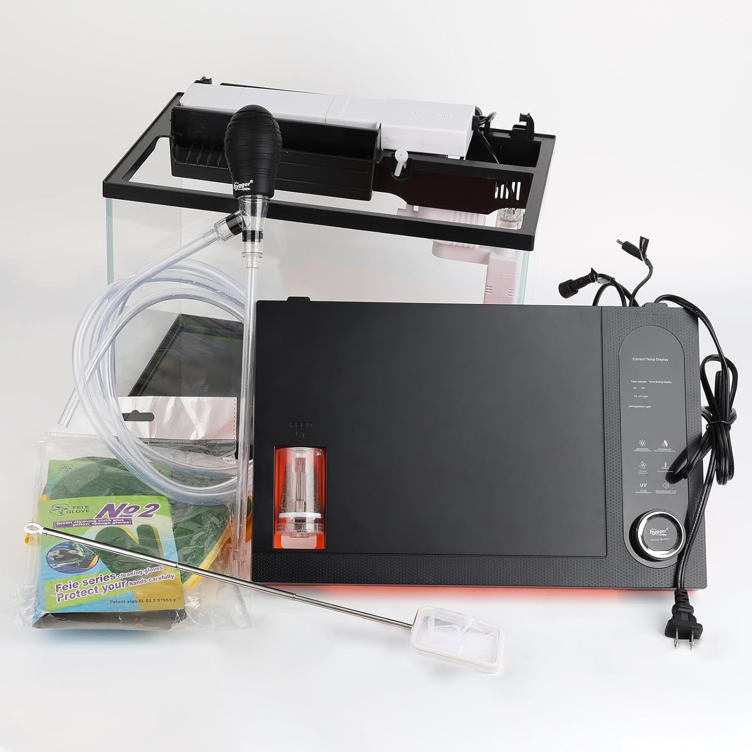 HYGGER HG146 36-Litre Fish Tank Kit | RGB LED Hood | Touch Panel | Feeder, Heater & 3-in-1 Filtration | Full Tool Kit