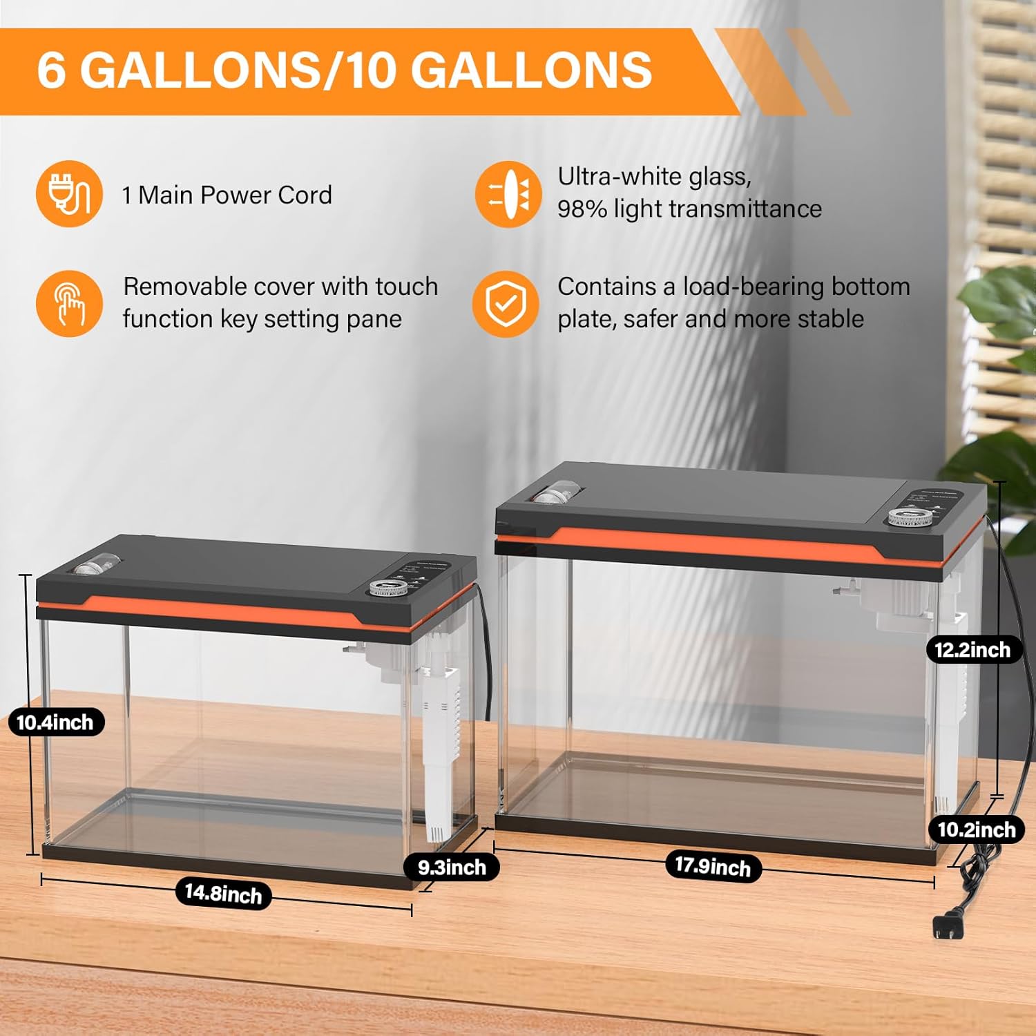 HYGGER HG146 36-Litre Fish Tank Kit | RGB LED Hood | Touch Panel | Feeder, Heater & 3-in-1 Filtration | Full Tool Kit