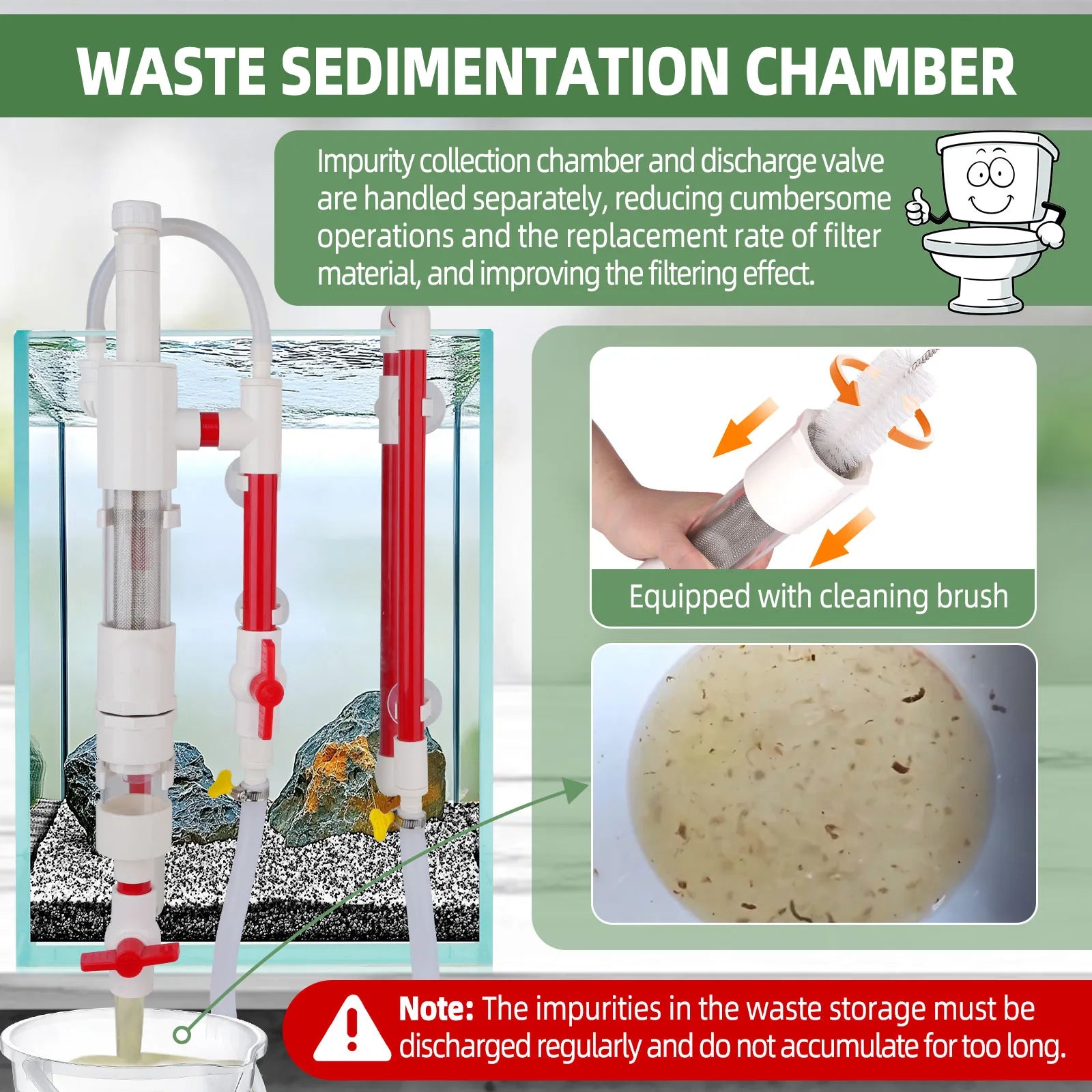 HYGGER HG141 Double Chamber Fish Waste Collector | 304 Grade Stainless Steel Filter | Surface Skimmer | Toolkit Included