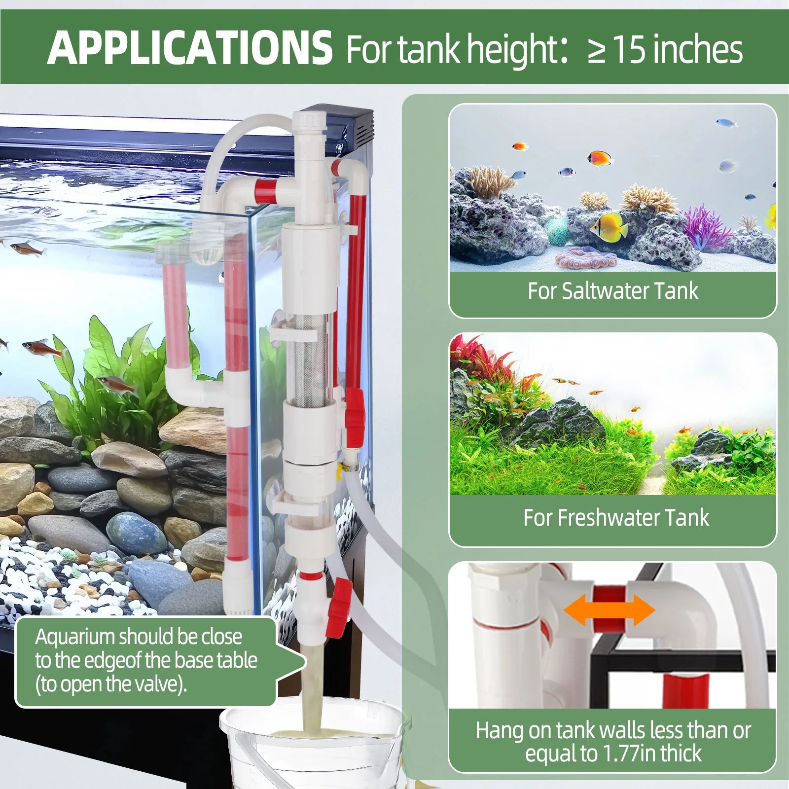 HYGGER HG141 Double Chamber Fish Waste Collector | 304 Grade Stainless Steel Filter | Surface Skimmer | Toolkit Included