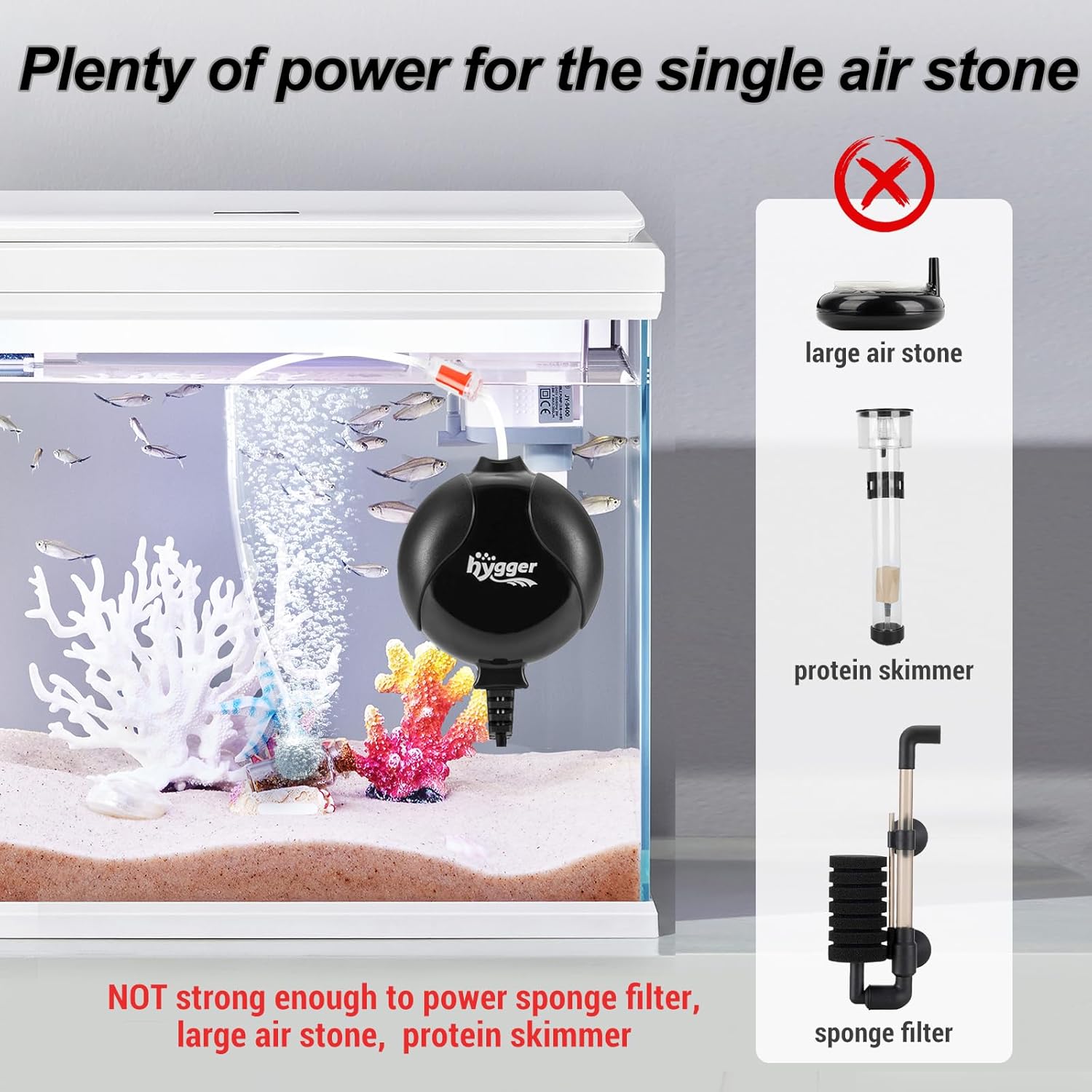 HYGGER HG811-BK Energy Saving Ultra-Quiet Mini Oxygen Pump | Includes Pipe & Air Stone | Complete Kit | 25 LPH