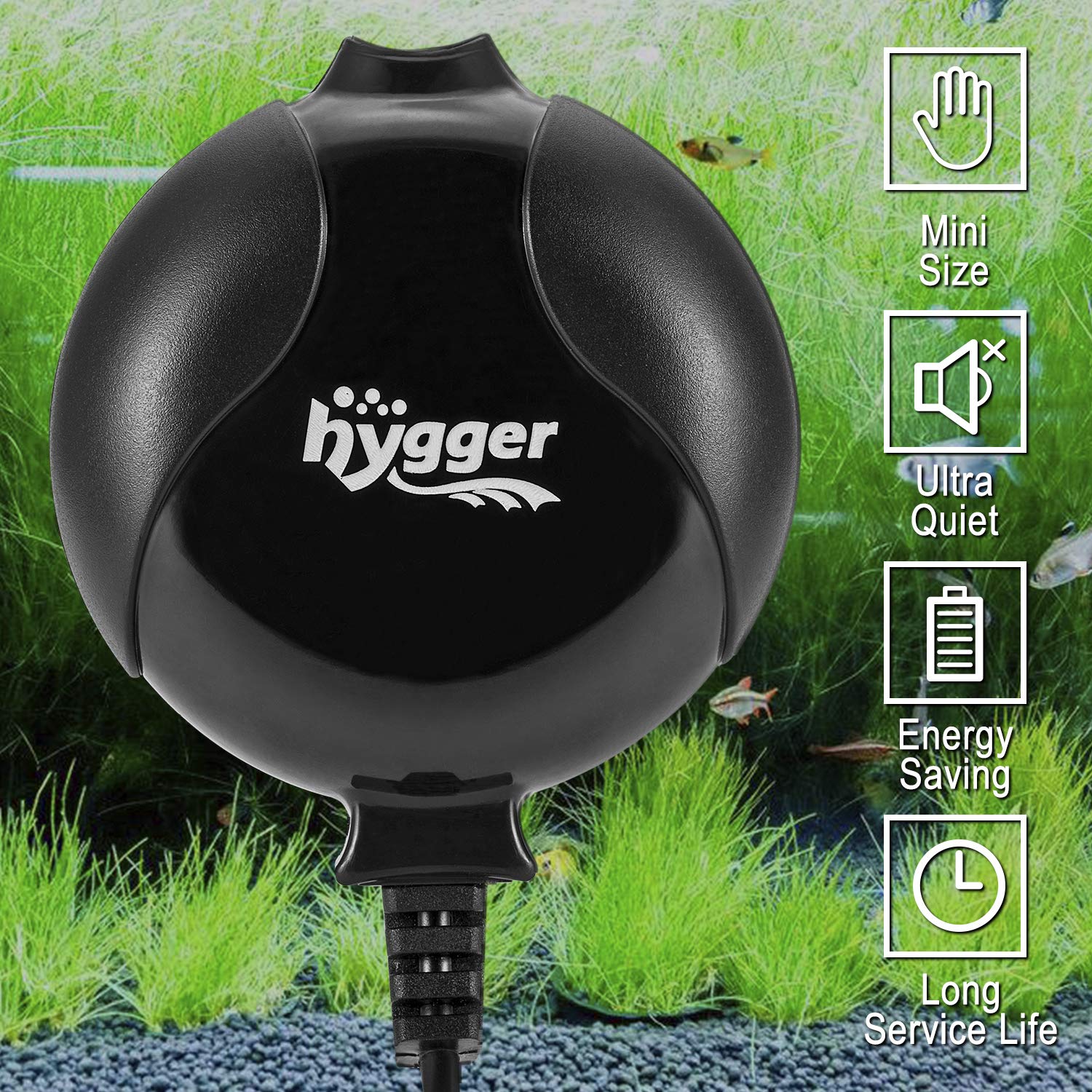 HYGGER HG811-BK Energy Saving Ultra-Quiet Mini Oxygen Pump | Includes Pipe & Air Stone | Complete Kit | 25 LPH