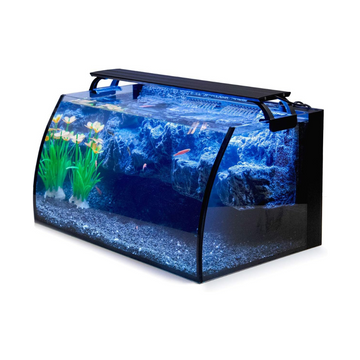 HYGGER HG906 LED Curved Glass Aquarium Kit | Built-in 3D Rockery Background | 3 Light Modes | Quiet Internal Filter