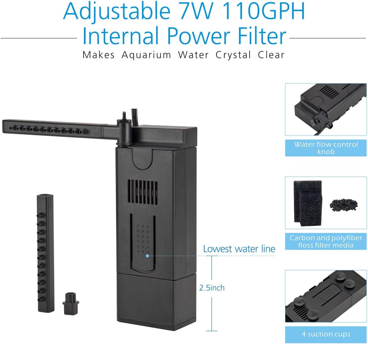 HYGGER HG906 LED Curved Glass Aquarium Kit | Built-in 3D Rockery Background | 3 Light Modes | Quiet Internal Filter