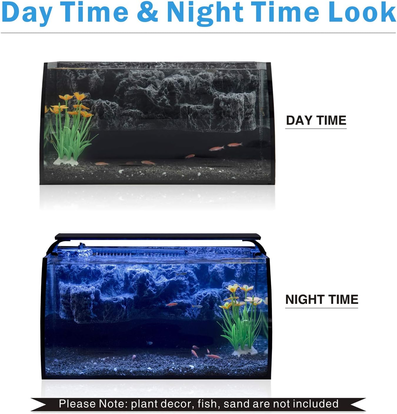 HYGGER HG906 LED Curved Glass Aquarium Kit | Built-in 3D Rockery Background | 3 Light Modes | Quiet Internal Filter