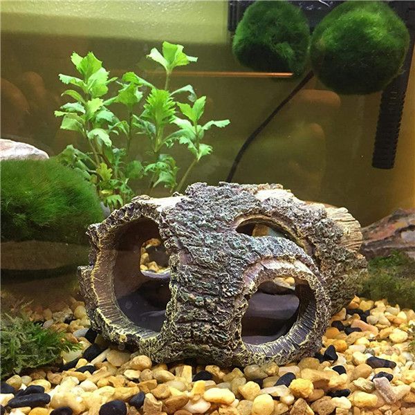 HYGGER HG912 Barrel Log Aquarium Ornament | High-Quality Resin| Non-Toxic | Hollow Fish Hiding Spot | No Fade or Crack