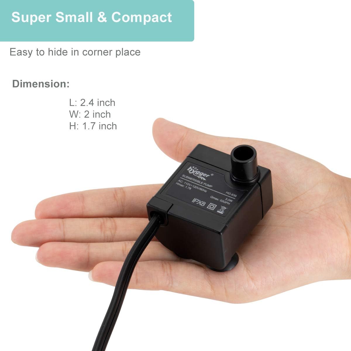 HYGGER HG939 3W Mini Water Pump | Compact & Multi-Purpose | Ultra Quiet | Dual Connectors | Adjustable Flow