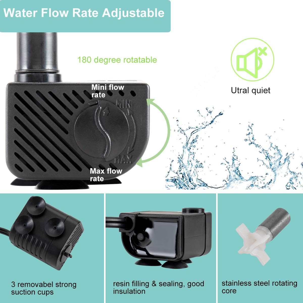 HYGGER HG939 3W Mini Water Pump | Compact & Multi-Purpose | Ultra Quiet | Dual Connectors | Adjustable Flow