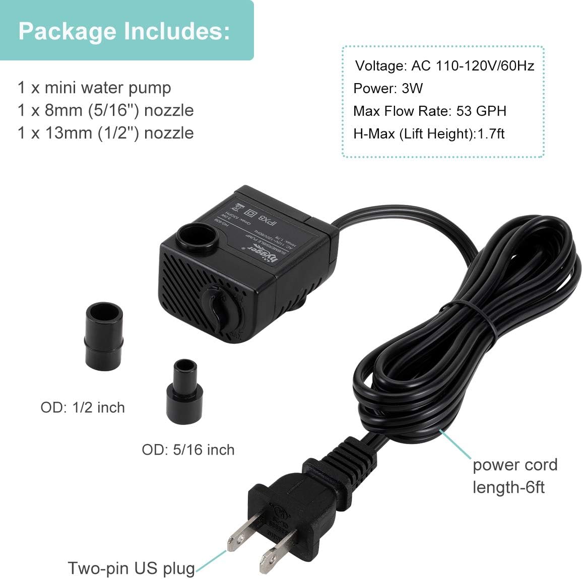 HYGGER HG939 3W Mini Water Pump | Compact & Multi-Purpose | Ultra Quiet | Dual Connectors | Adjustable Flow