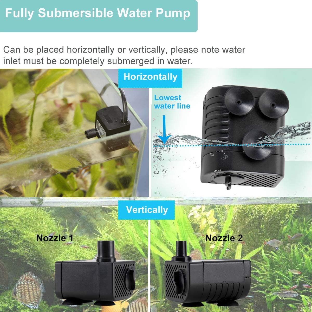 HYGGER HG939 3W Mini Water Pump | Compact & Multi-Purpose | Ultra Quiet | Dual Connectors | Adjustable Flow