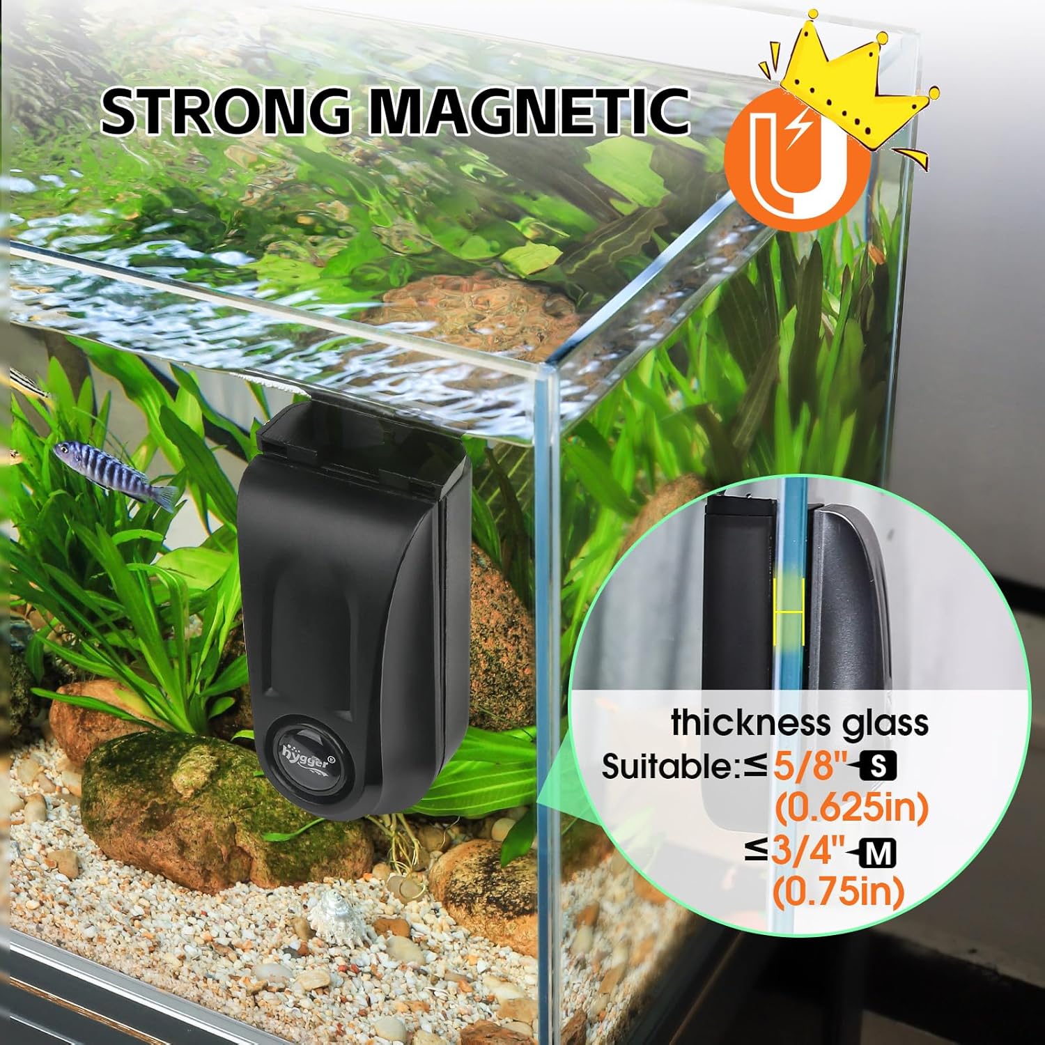 HYGGER HG953 Magnetic Aquarium Glass Cleaner & Algae Scraper | Strong Magnet | Safe, No-Scratch Blade | For Thick Glass